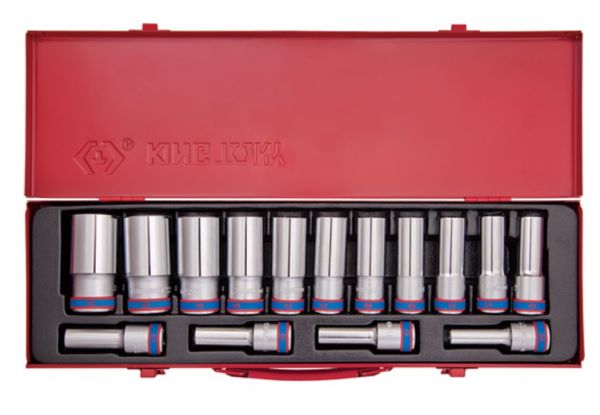 Набір головок 1/2" 6-гранн. довгих 15 одиниць в металевому кейсі