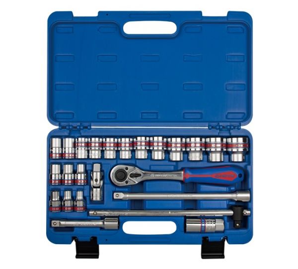 Набір головок 24 одиниць 1/2" з принаддям в пластиковому кейсі Набір головок 24 одиниць 1/2" з принаддям в пластиковому кейсі