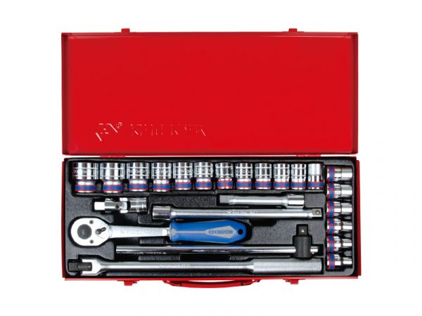 Набір головок 1/2" 24 одиниці 6-гран. з принаддям в металевому кейсі