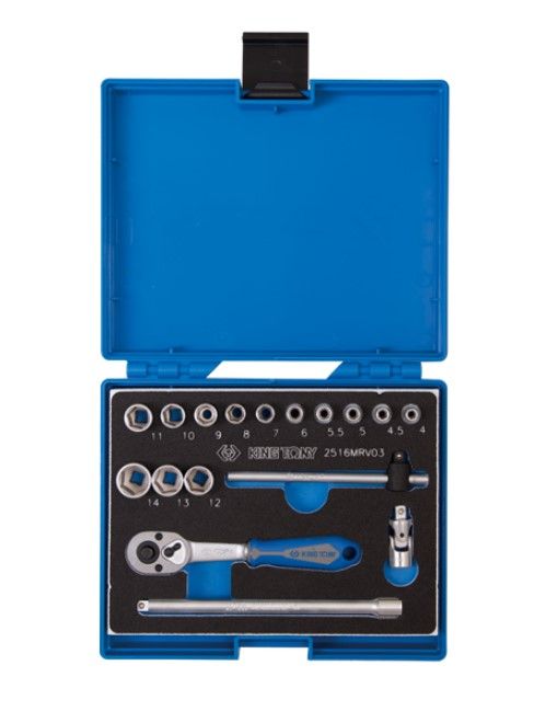 Набор головок 1/4" 17 одиниць з принаддям в пластиковому кейсі