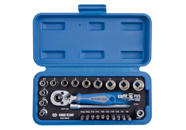 Набір головок 1/4" 27 одиниць з принаддям в пластиковому кейсі