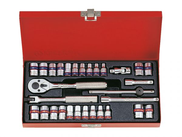 Набір головок 1/4" 30 одиниць 12-гран. з трищіткою, карданом, воротком, подовжувачем в металевому кейсі