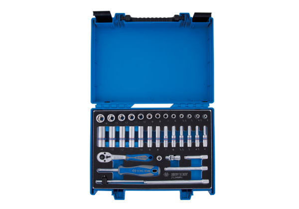 Набір головок 1/4" 34 од. 6-ти гранні, (4-14mm) з принаддям в пластиковому кейсі