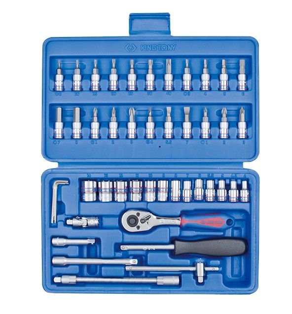 Набір головок 46 одиниць 1/4" з принаддям в пластиковому кейсі