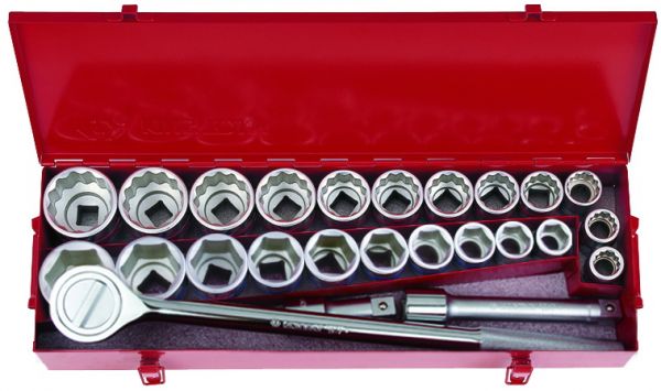 Набір головок 3/4" 25 одиниць 22-50 мм 7/8"-2" ( 6-гранн, 12-гранн.) з принаддям в металевому кейсі