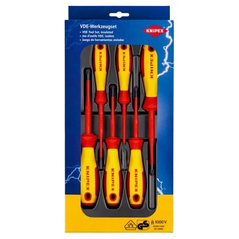 Набір діелектричних викруток із завуженим робочим кінцем KNIPEX 00 20 12 V04, шліц/Phillips/Pozidriv в коробці з пластику з проз