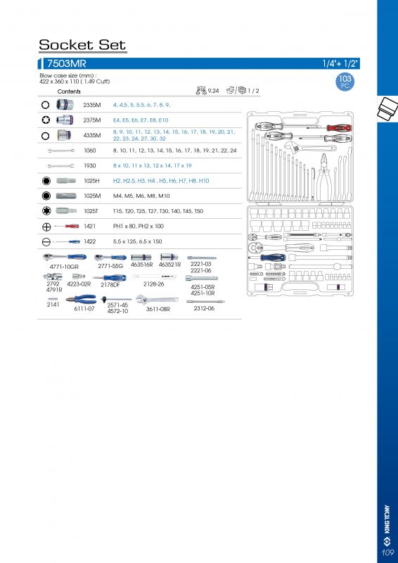 Набір інструментів 103 одиниці 1/4"+1/2" в пластиковому кейсі