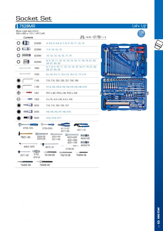 Набір інструментів 128 одиниць 1/4"+1/2" в пластиковому кейсі