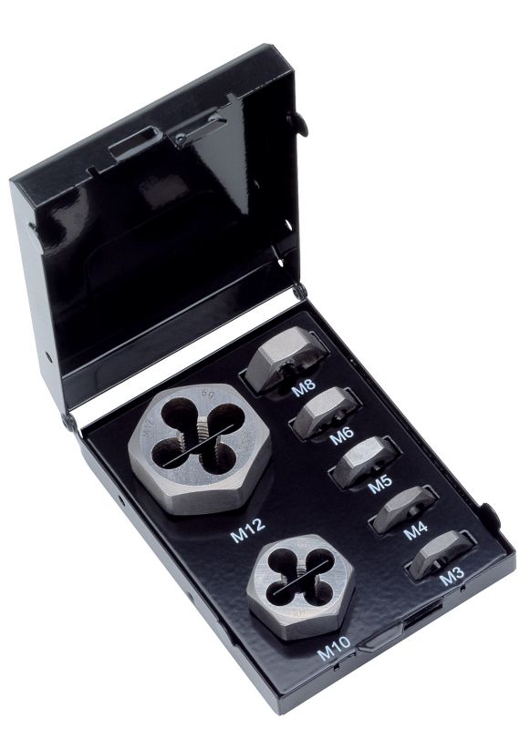 Набір шестигранних плашок P.V.99 HSS М3-М12, 7 предметів, металевий кейс