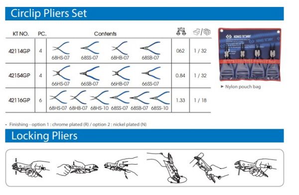 Знімач стопорних кілець Набір 6 одиниць (4 шт. - 180 мм, 2 шт. - 250 мм) (уп.1) в чохолі із терилену KING TONY