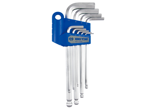 Набір шестигранників 9 од. екстрадовгих Г-подібних 1,5 - 10 мм в холдері KING TONY