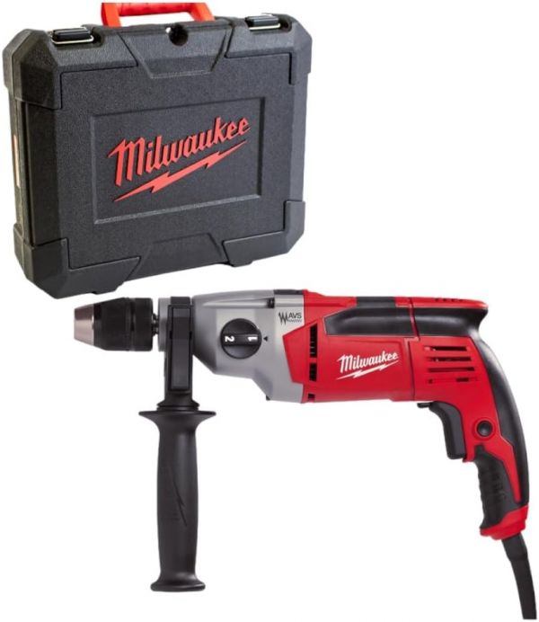 Дриль з ударом двошвидкісний MILWAUKEE, PD2E 22 R, 850Вт (56Нм) (бічна рукоять, кейс)