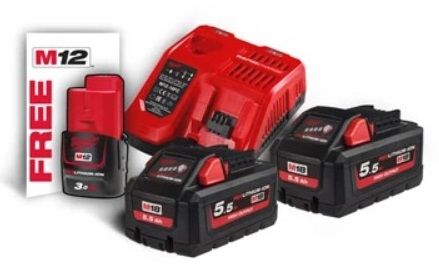 Енергокомплект акумуляторний Li-Ion MILWAUKEE, M18 HNRG-552 (+заряд.пристрій, 2акум. M18 HB5.5(5,5Ar