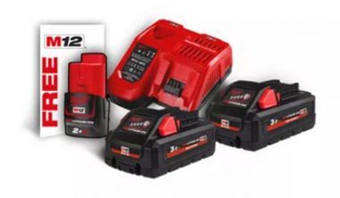 Енергокомплект Li-Ion MILWAUKEE, M18 HNRG-302 (зарядний пристрій M12-18FC, 2 акумулятори М18 HВ3 3Аг, картонне пакування) + акум