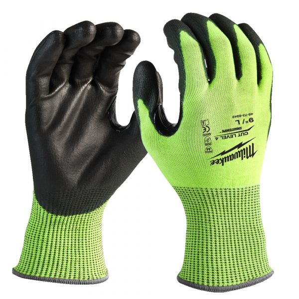 Рукавиці робочі сигнальні Hi-Vis MILWAUKEE, з опором порізам 4/D рівня, розмір 8/M
