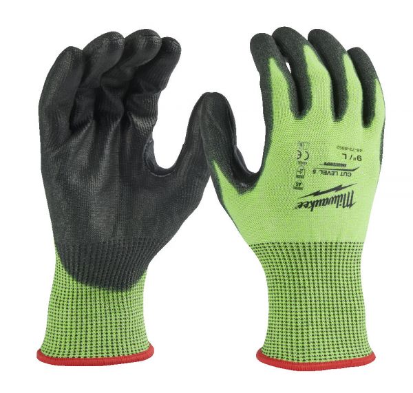 Рукавиці робочі сигнальні Hi-Vis MILWAUKEE, з опором порізам 5/E рівня, розмір 9/L