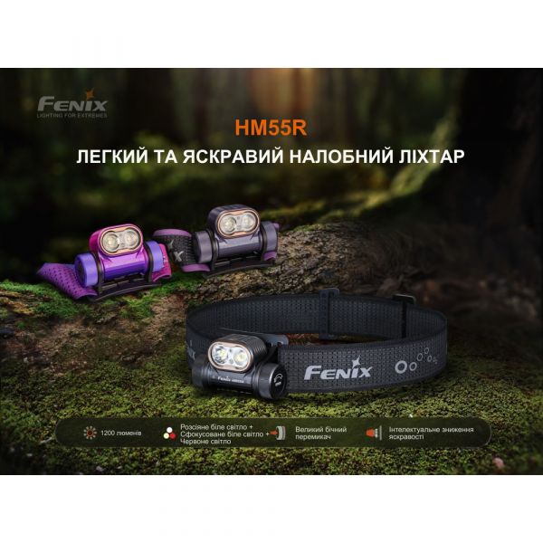 Ліхтар налобний Fenix HM55R, фіолетовий