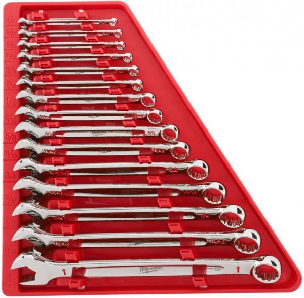 Набір ключів рожково-накидних дюймових хромованих MAX BITE MILWAUKEE з храповиком, (1/4'', 3/32'', 5/16'', 11/32'', 3/8", 7/16''