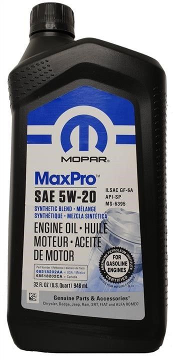 Олива MOPAR MaxPro SAE 5W-20 Engine Oil SP/GF-6A, 1qt. 68518202AA