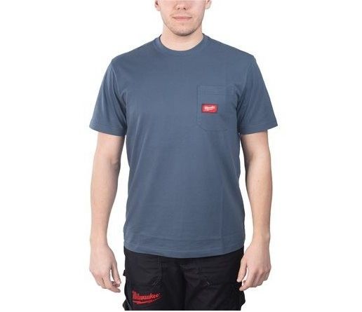 Футболка MILWAUKEE WTSSBLU-M, з карманом та коротким рукавом, синя, (розмір M)
