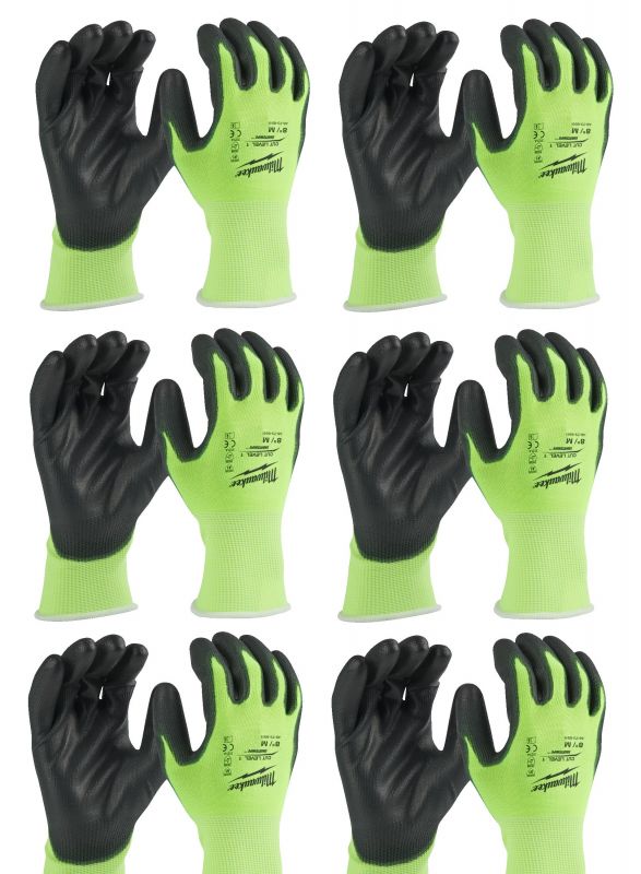 Рукавиці Hi-Vis сигнальні MILWAUKEE, з опором порізам 1/A рівня, розмір 8/M, (12 пар)