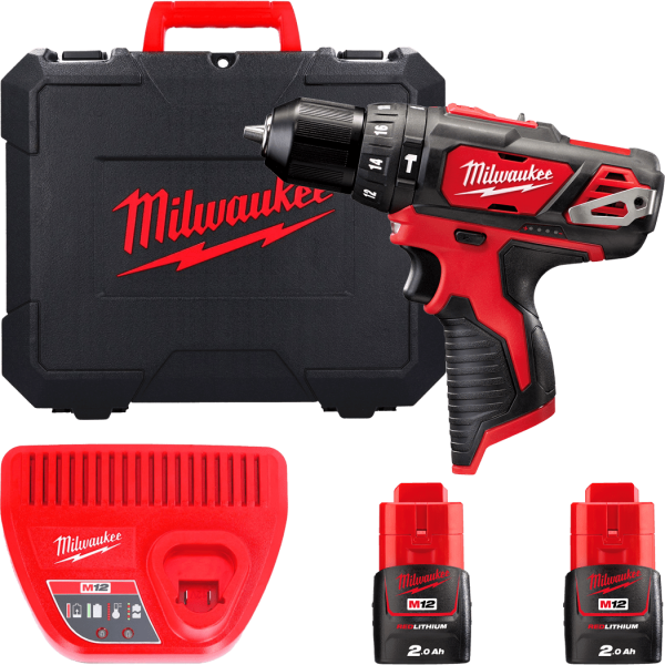 Дриль-шурупокрут з ударом акумуляторний MILWAUKEE, M12 BPD-202C (+ заряд.пристрій, 2 акум., кейс)
