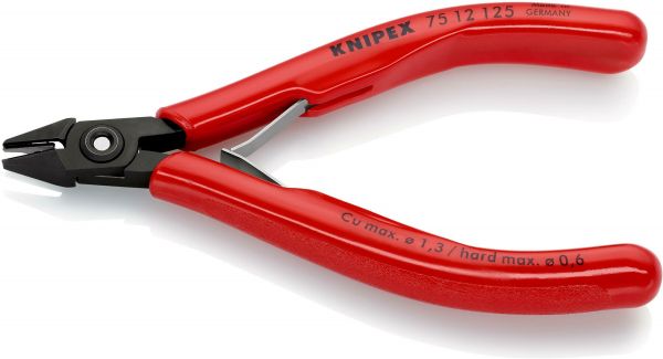 Кусачки бокові (бокорізи) для електроніки, діаметр 1,3мм, 125мм KNIPEX 75 12 125, фосфатовані