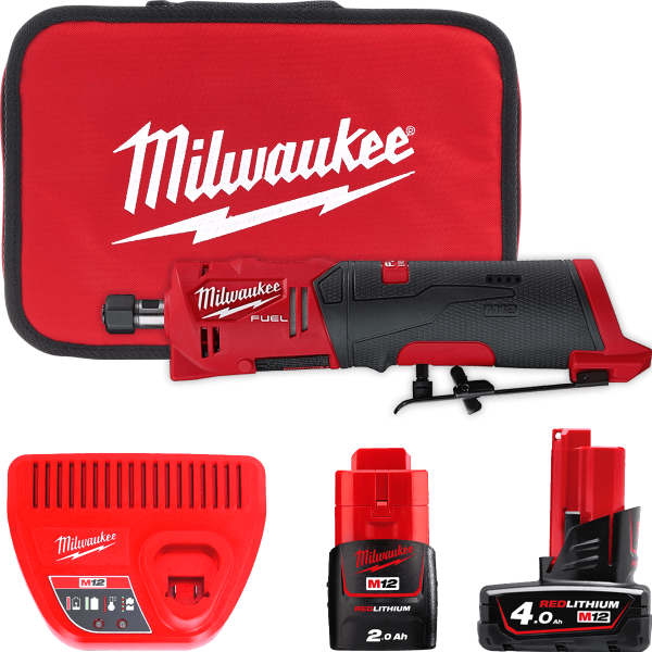 Акумуляторная цангова прямошліфмашина M12FDGS-422B FUEL MILWAUKEE (акум 2Аг, акум. 4Аг, зарядний пристрій, цанга 6 мм, цанга 8 м Акумуляторная цангова прямошліфмашина M12FDGS-422B FUEL MILWAUKEE (акум 2Аг, акум. 4Аг, зарядний пристрій, цанга 6 мм, цанга 8 м