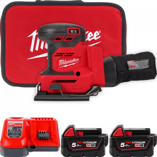 Машина шліфувальна вібраційна акумуляторна MILWAUKEE, M18 BQSS-502B (+зар.пр., 2 акум.Х5Аг, сумка)