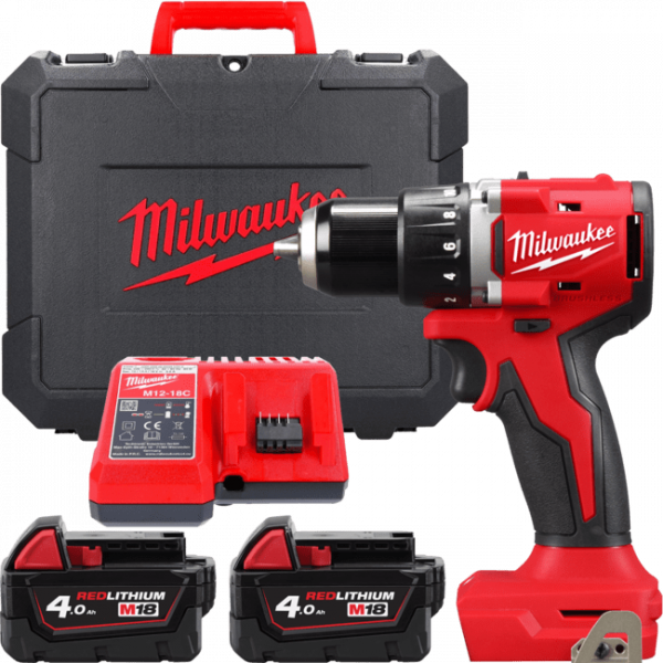 Дриль-шуруповерт акумуляторний безщітковий MILWAUKEE M18 BLDDRC-402C, 60,5Нм (зарядний пристрій М12-18 С, 2 акумулятори М18 В4 4