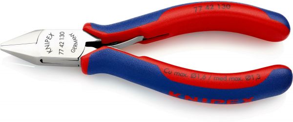 Кусачки бокові (бокорізи) для електроніки, діаметр 1,6мм, 130мм KNIPEX 77 42 130, хромовані