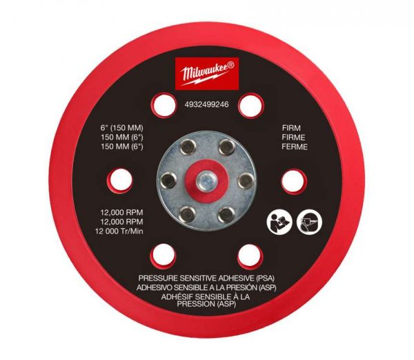 Підошва шліфувальна MILWAUKEE FROSBPSP150, O150мм, 6 отв. для M12 FROS (м'яка з PSA)