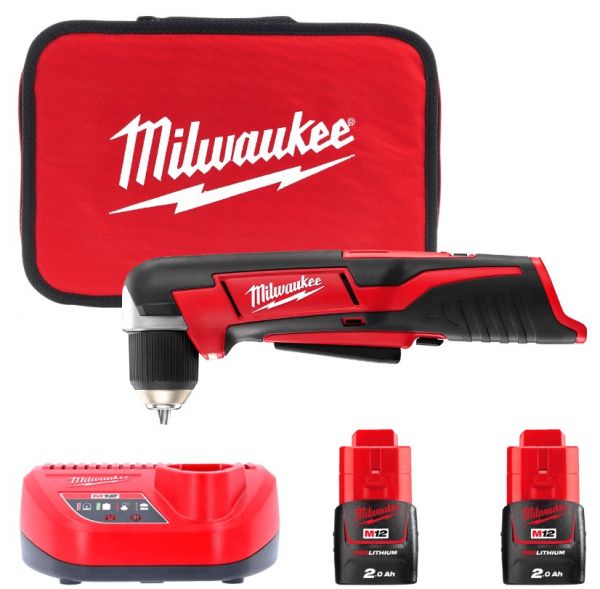 Дриль кутова акумуляторна, об. мом. 12 Нм, MILWAUKEE C12 RAD-202В 4933441215 (+ заряд.пристрій, 2 акум., сумка для інструментів)