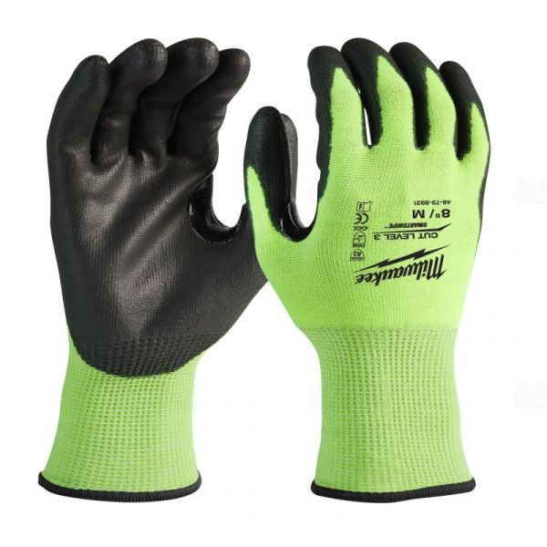 Рукавиці сигнальні MILWAUKEE, з опором порізам 3/C рівня, 11/XXL, (12шт)