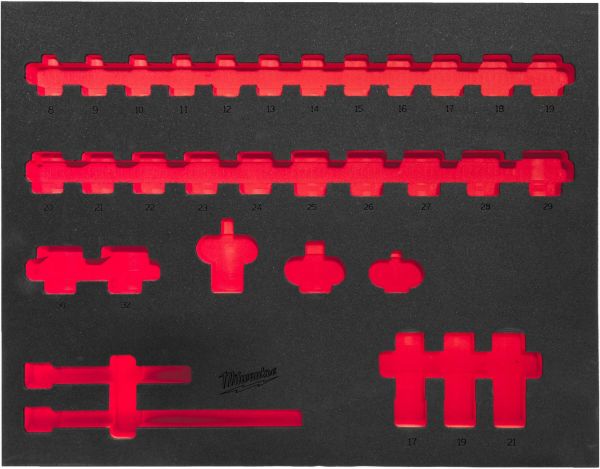 Пінне вкладення з ложементом для головок ShW 1/2" STD, (32шт) (45х536х417мм) для шаф металевих MILWAUKEE