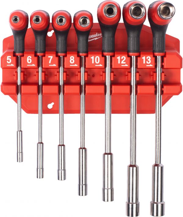 Набір ключів Г-образних с 6гр. головками MILWAUKEE з комфортною ручкою, (5/6/7/8 /10/12/13мм) (7шт) пластиковий холдер