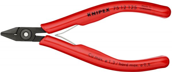 Кусачки бокові (бокорізи) для електроніки, діаметр 1,3мм, 125мм KNIPEX 75 12 125, фосфатовані