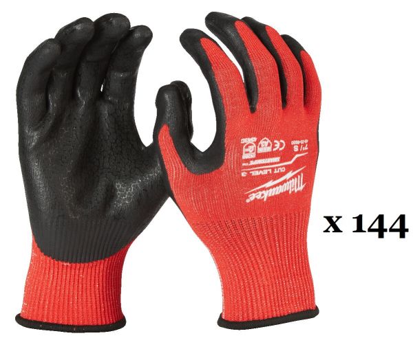 Рукавиці робочі MILWAUKEE, з опором порізам 3/C рівня, розмір 7/S, (144шт)