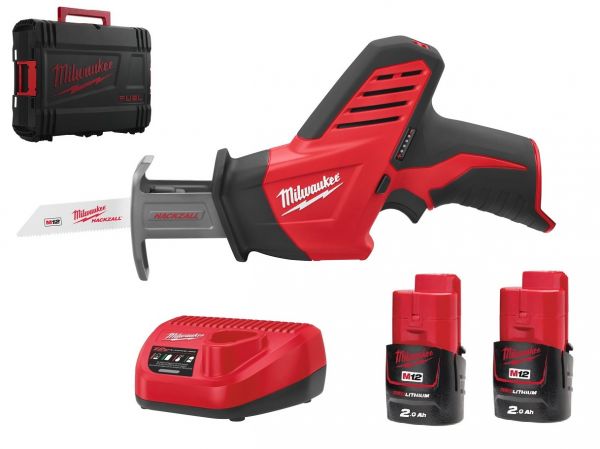 Пила шабельна акумуляторна MILWAUKEE, C12 HZ-202C (зарядний пристрій С12 С, 2 акумулятори М12 В2 2Аг, полотно, кейс)