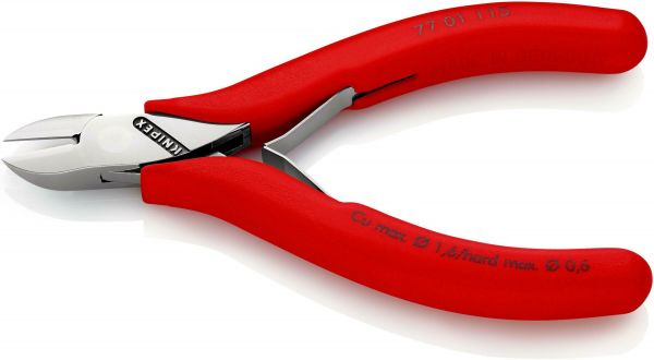 Кусачки бічні (бокорізи) для электроніки, O1,6мм, 115мм KNIPEX 77 01 115, хромовані