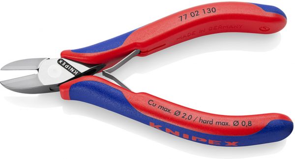 Кусачки бічні (бокорізи) для электроніки, Ø2,0мм , 130мм KNIPEX 77 02 130, хромовані