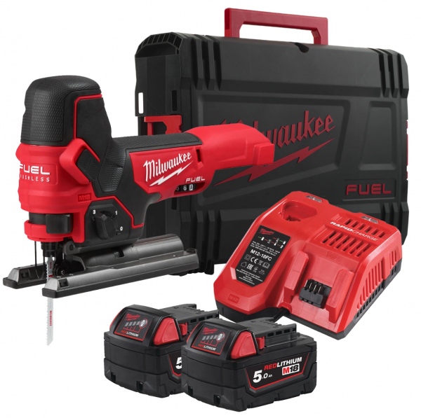 Лобзик акумуляторний безщітковий MILWAUKEE, M18 FBJS-502X (зарядний пристрій М12-18 FС, 2 акумулятори М18 В5 5Аг. полотно, адапт