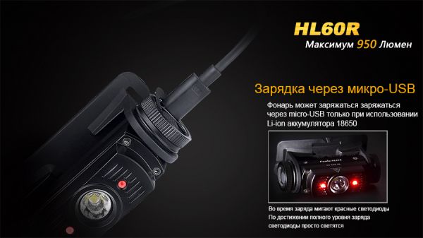 Ліхтар налобний Fenix HL60R Cree XM-L2 U2 Neutral White LED