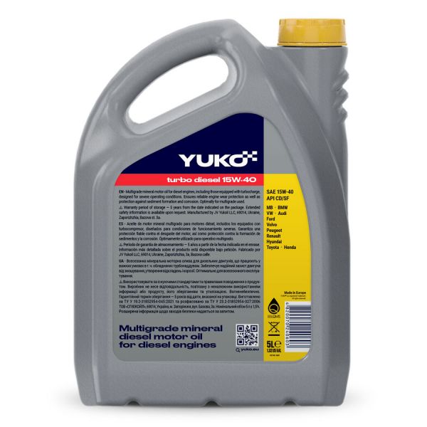 Олива моторна Turbo Diesel 15W-40 Yuko - 5 л каністра