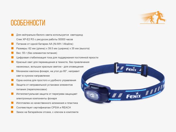 Ліхтар налобний Fenix HL16 синій