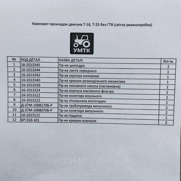 Комплект прокладок двигателя Т-16, Т-25 без РТИ