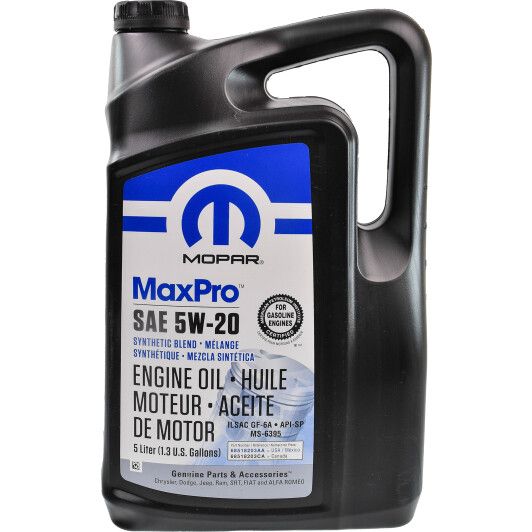 Олива MOPAR MaxPro SAE 5W-20 Engine Oil SP/GF-6A, 5л. 68518203AA