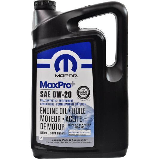 Олива MOPAR MaxPro+ SAE 0W-20 Engine Oil SP/GF-6A, 5л. 68524013AA