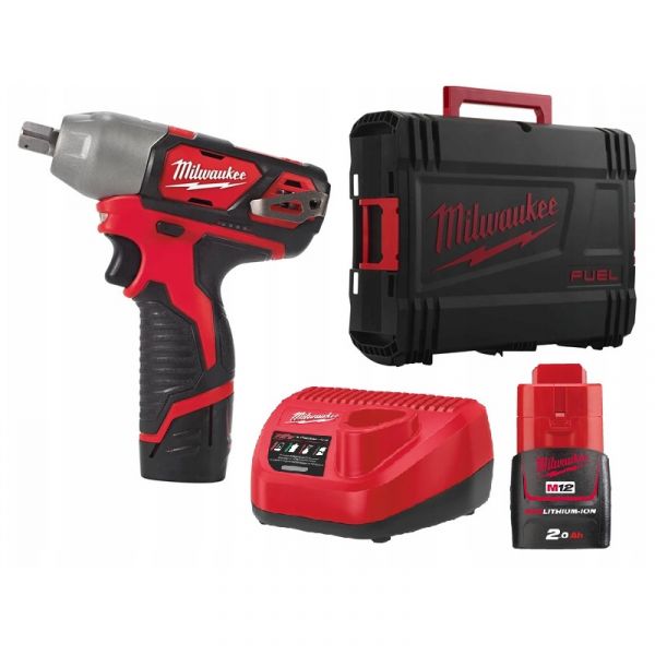 Гайкокрут акумуляторний 1/2" MILWAUKEE, M12 BIW12-202C, 138Нм, (+зар.пристрій, 2 акум.Х 2Аг, кейс)