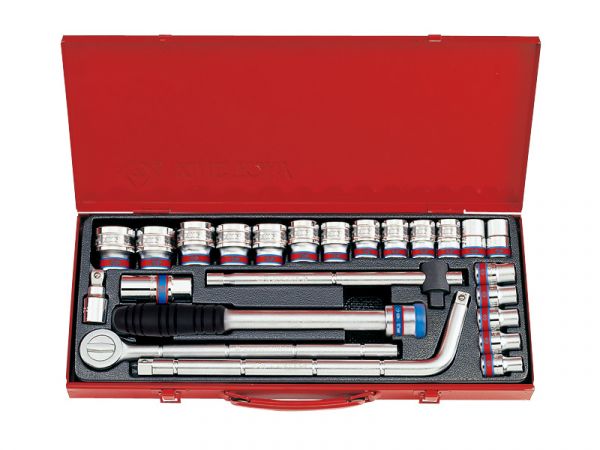 Набір головок 1/2" 24 одиниць 6-гранн дюйм з принаддям в металевому кейсі